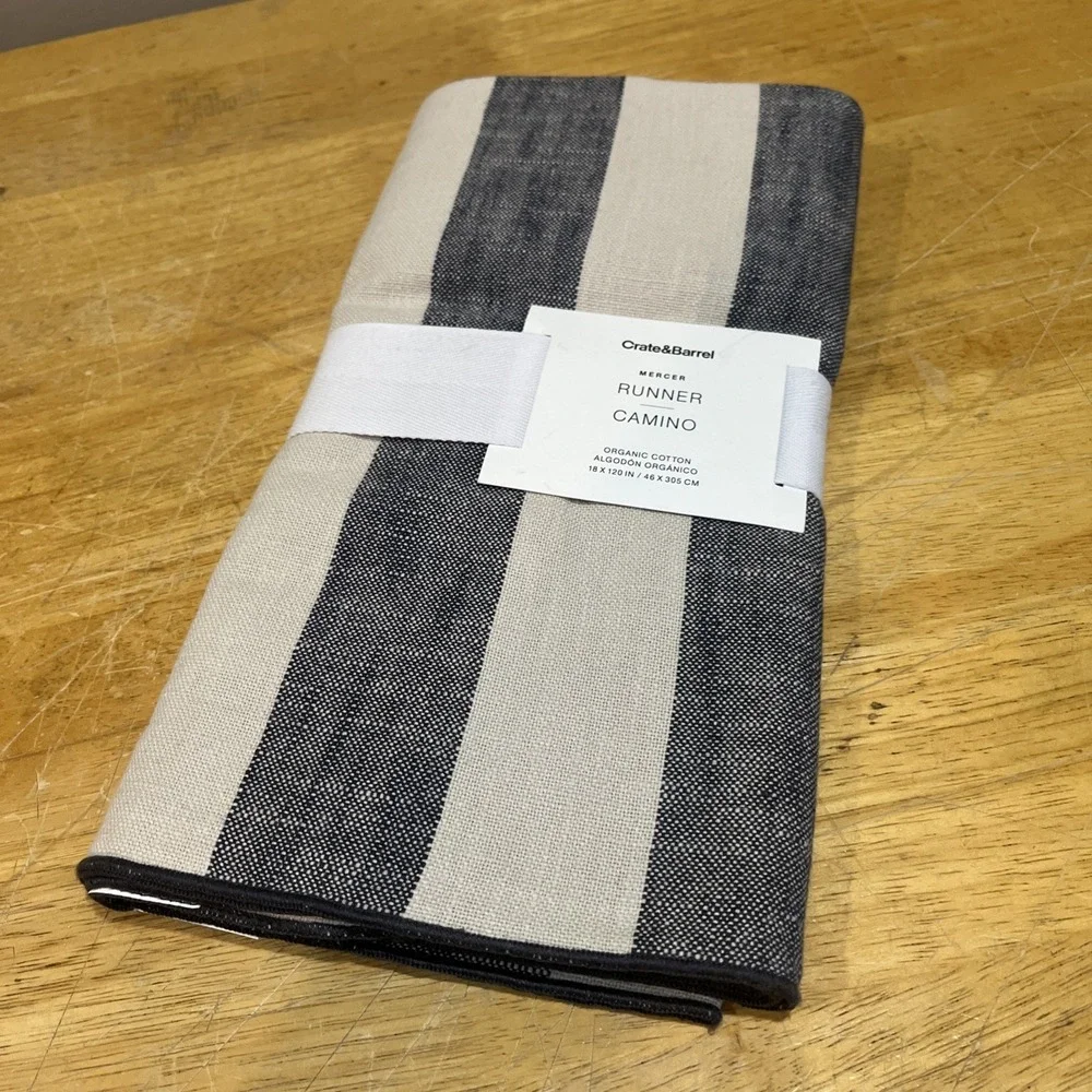 Crate And Barrel Mercer Indigo Blue Table Runner Striped‎ Denim 18x120